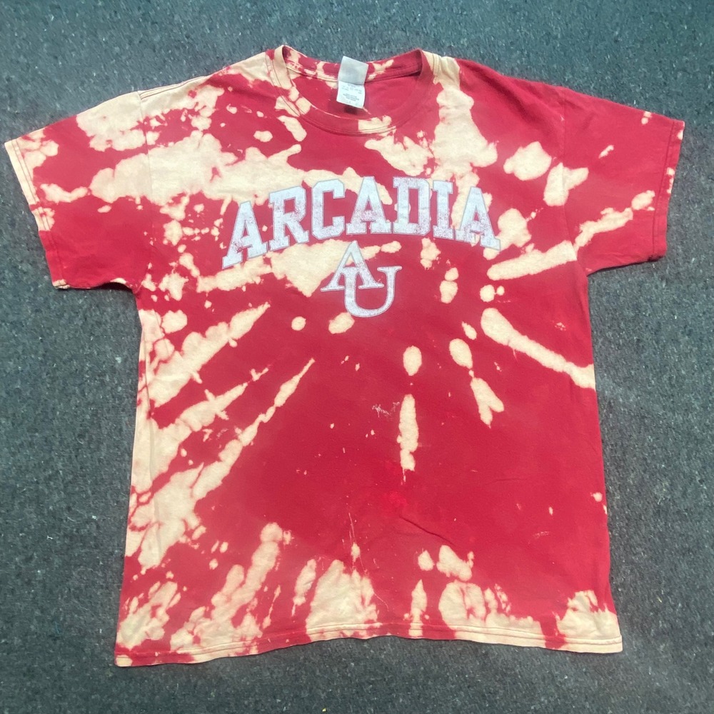 New Agenda Arcadia University‎ Shirt L Mens Red Bleach Tie Dye Short Sleeve Tee
